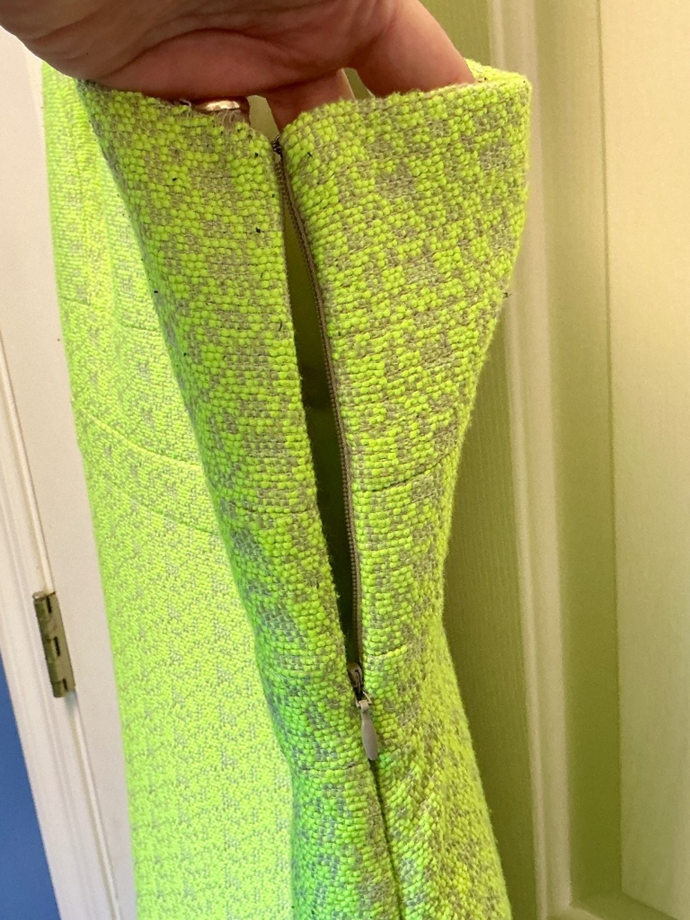 J Crew Factory neon green houndstooth tweed racer back sheath dress, size 12 - Picture 6 of 8